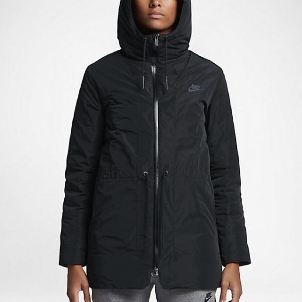 Nike Women's Goose Down Fill Hooded Parka Jacket Black 805080 Medium